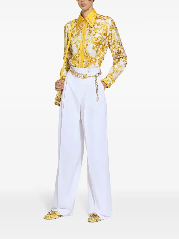 DOLCE & GABBANA シルクブラウス イエロー 40 総柄 Dolce & Gabbana Majolica-print Silk Shirt | Yellow | FARFETCH
