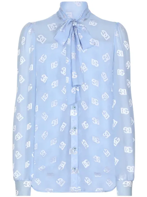 Dolce & Gabbana pussy-bow collar semi-sheer shirt
