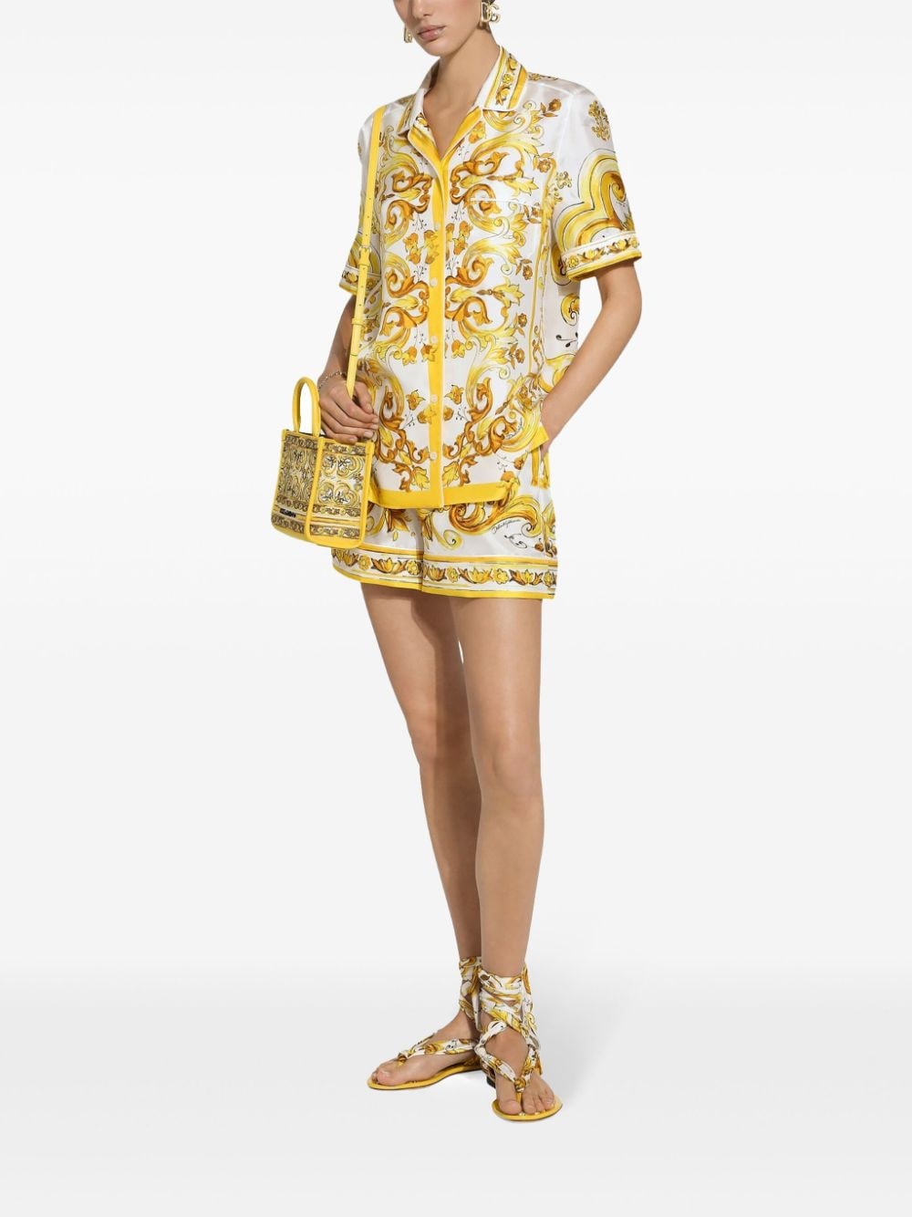 Shop Dolce & Gabbana Majolica-print Silk Shirt In Yellow