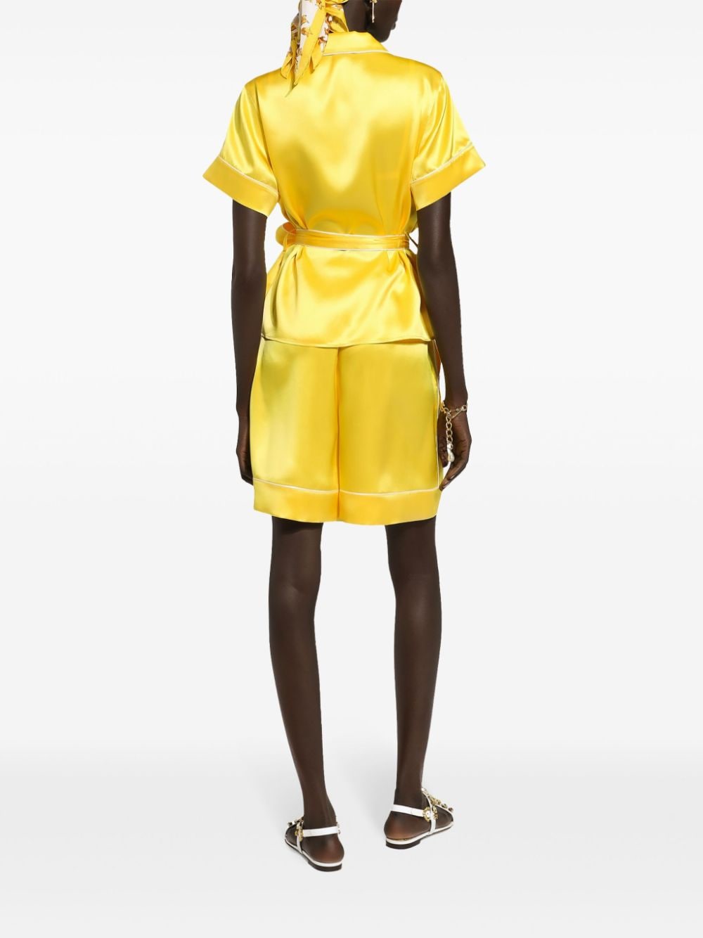 Shop Dolce & Gabbana Belted Silk Shirt In Yellow