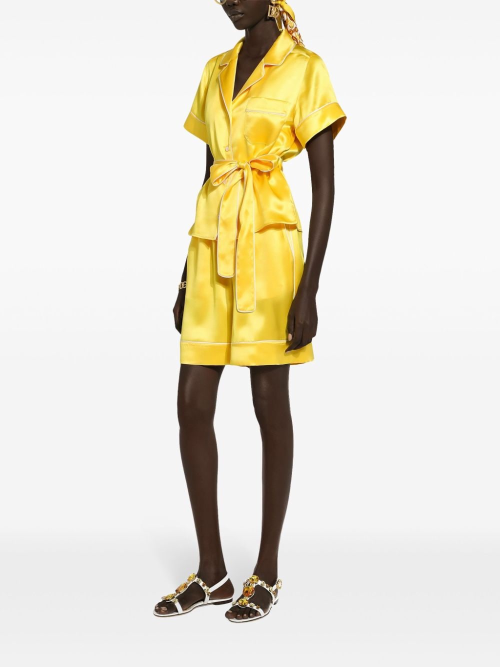 Shop Dolce & Gabbana Belted Silk Shirt In Yellow