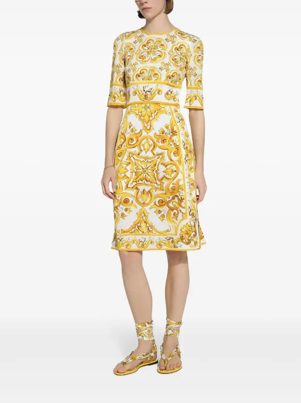Dolce & Gabbana YELLOW DRESS WITH 'MAJOLICA' PRINT ドレス Dolce & Gabbana Majolica-Print Maxi Dress | Harrods AE