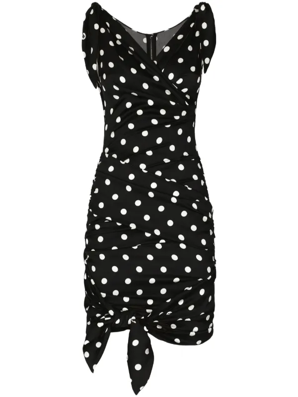 blue dress for baby girl Cute Black Polka Dot Print Wrap Mini Dress main image 0