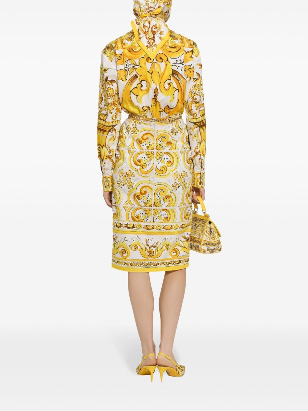 Shop Dolce & Gabbana Majolica-print Cotton Shirtdress In Yellow