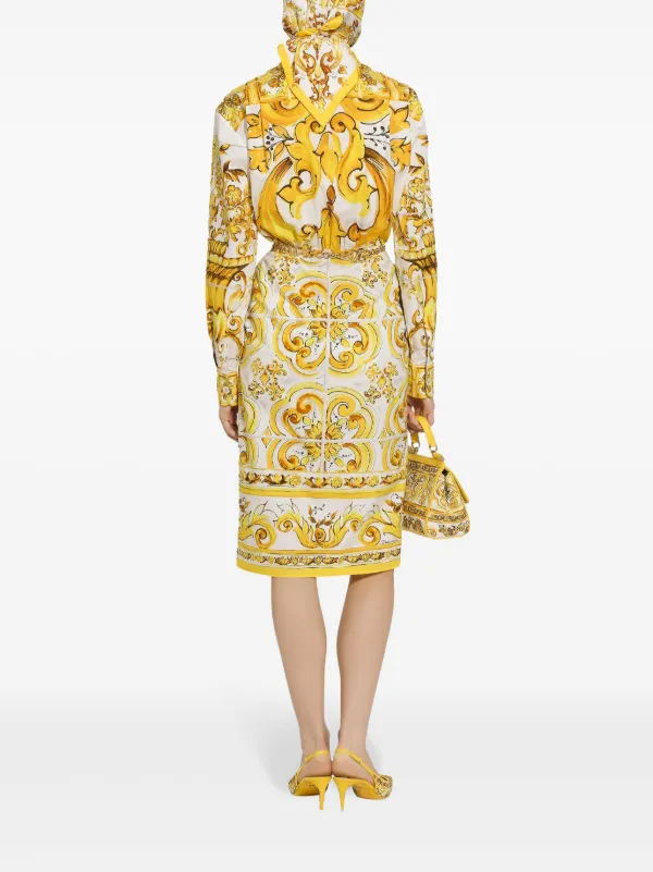 Dolce & Gabbana Majolica-print Cotton Shirtdress | Yellow