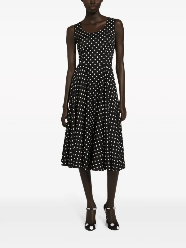 関税送料込Dolce & Gabbana Polka Dot Print Midi Dress Satin midi dress with polka-dot print and corset details in