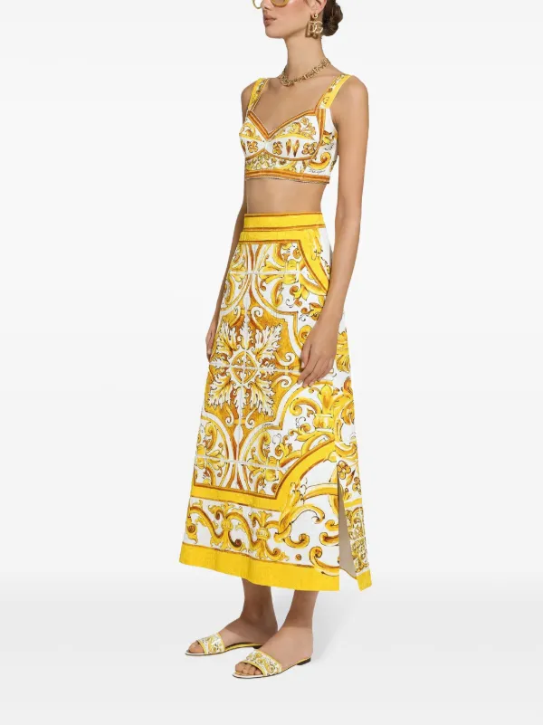 Dolce & Gabbana Majolica-print Cotton Crop Top | Yellow
