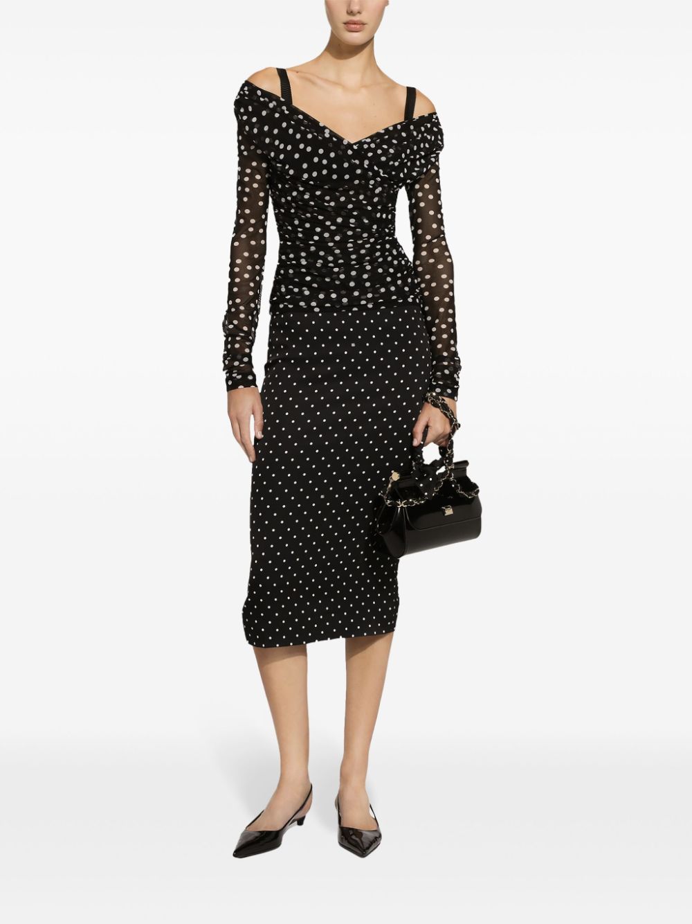 Shop Dolce & Gabbana Polka-dot Tulle Top In Black