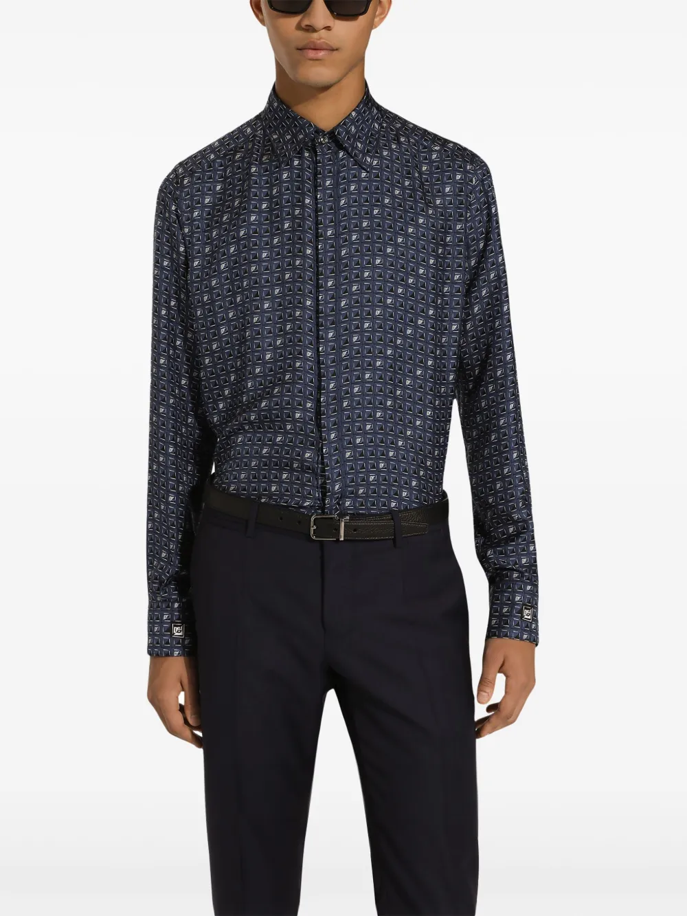 Dolce & Gabbana Zijden overhemd met geometrische print Blauw