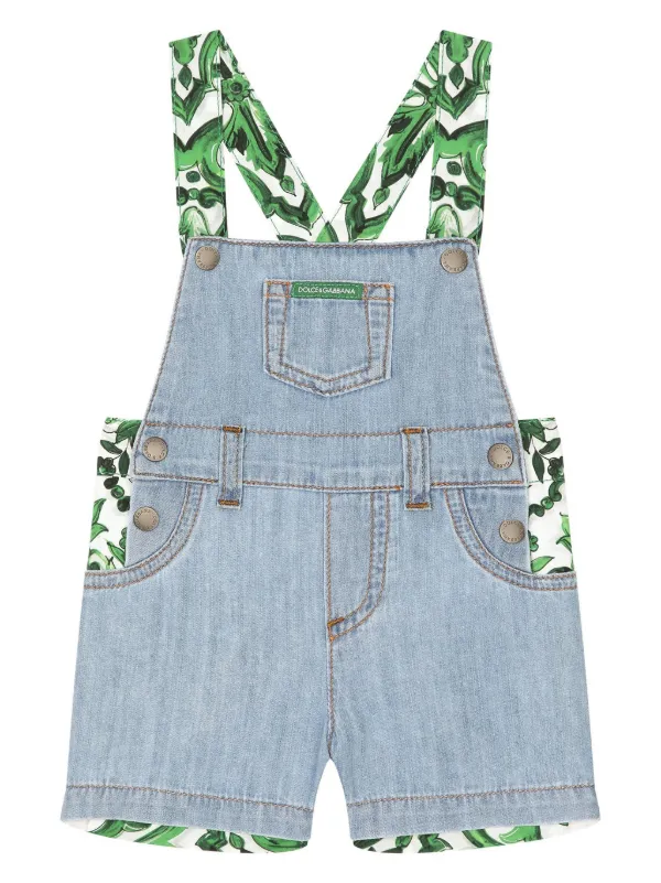 Dolce & Gabbana Kids マジョリカプリント デニムオーバーオール 