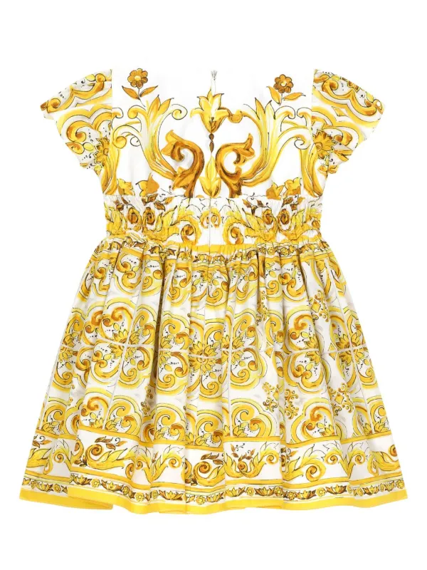 Dolce & Gabbana Kids Majolica-print Poplin Dress | Yellow