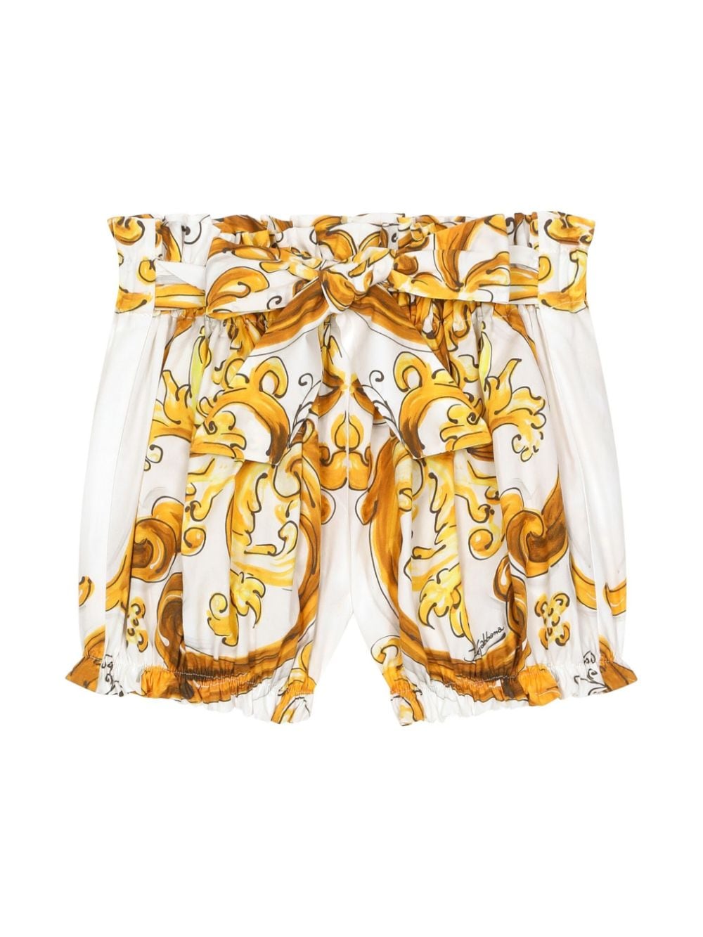 Dolce & Gabbana Babies' Majolica-print Cotton Shorts In Yellow