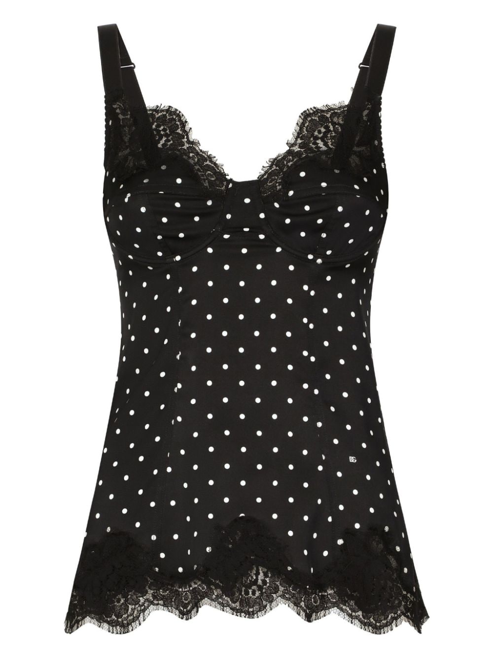 Shop Dolce & Gabbana Polka Dot-print Lace Top In Black