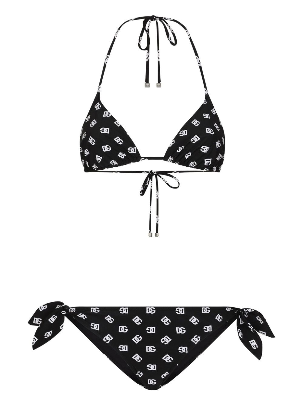 Dolce & Gabbana Top bikini a triangolo con logo DG - Nero