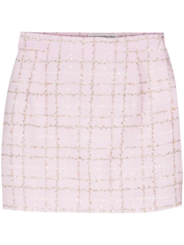 Alessandra Rich Sequin-embellished Tweed Mini Skirt in Pink