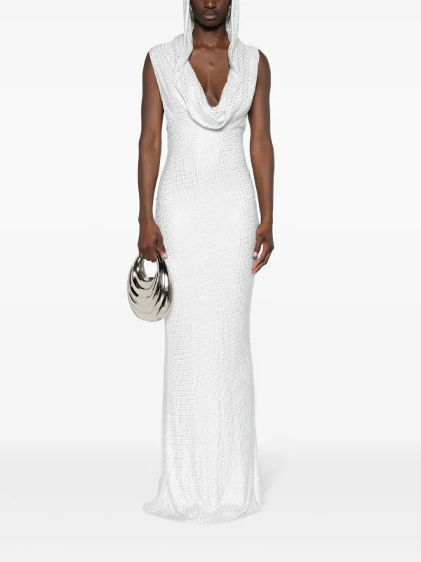 De La Vali Abito Lungo Manhattan Con Strass Bianco FARFETCH IT