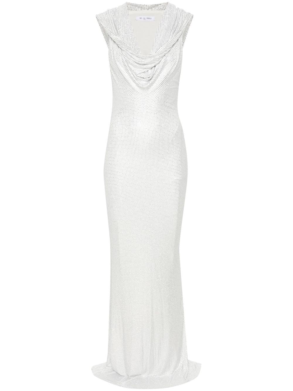 De La Vali Manhattan Rhinestoned Maxi Dress In White