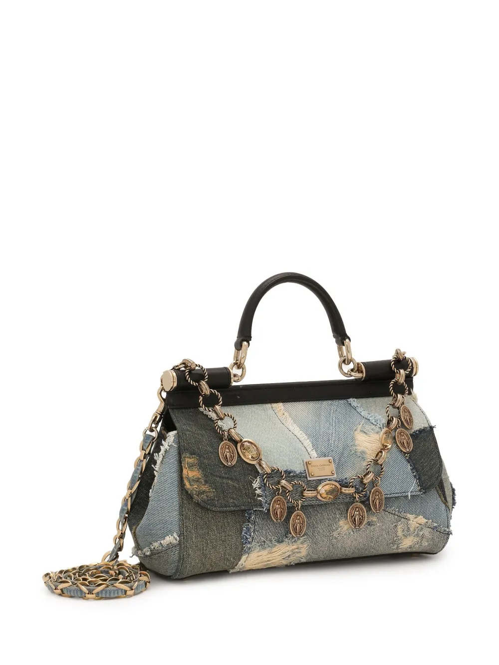 Dolce & Gabbana Sicily denim crossbodytas met patchwork Blauw