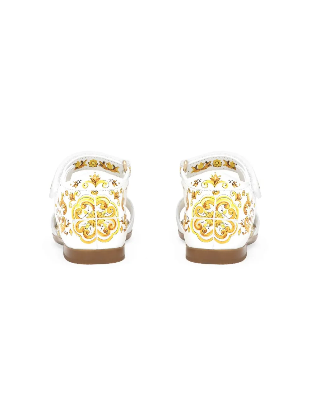 Shop Dolce & Gabbana Majolica-print Leather Sandals In Yellow