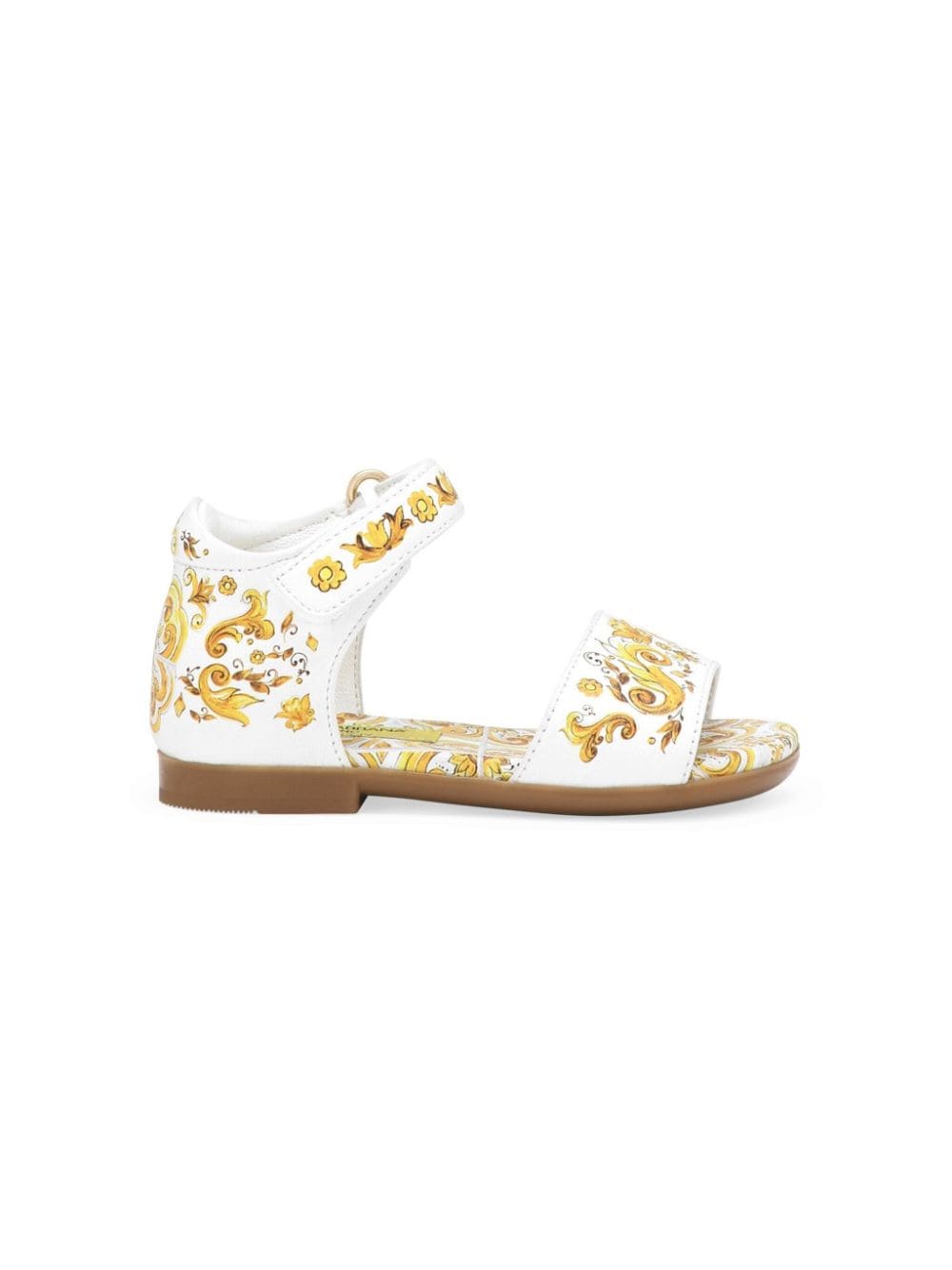 Shop Dolce & Gabbana Majolica-print Leather Sandals In Yellow