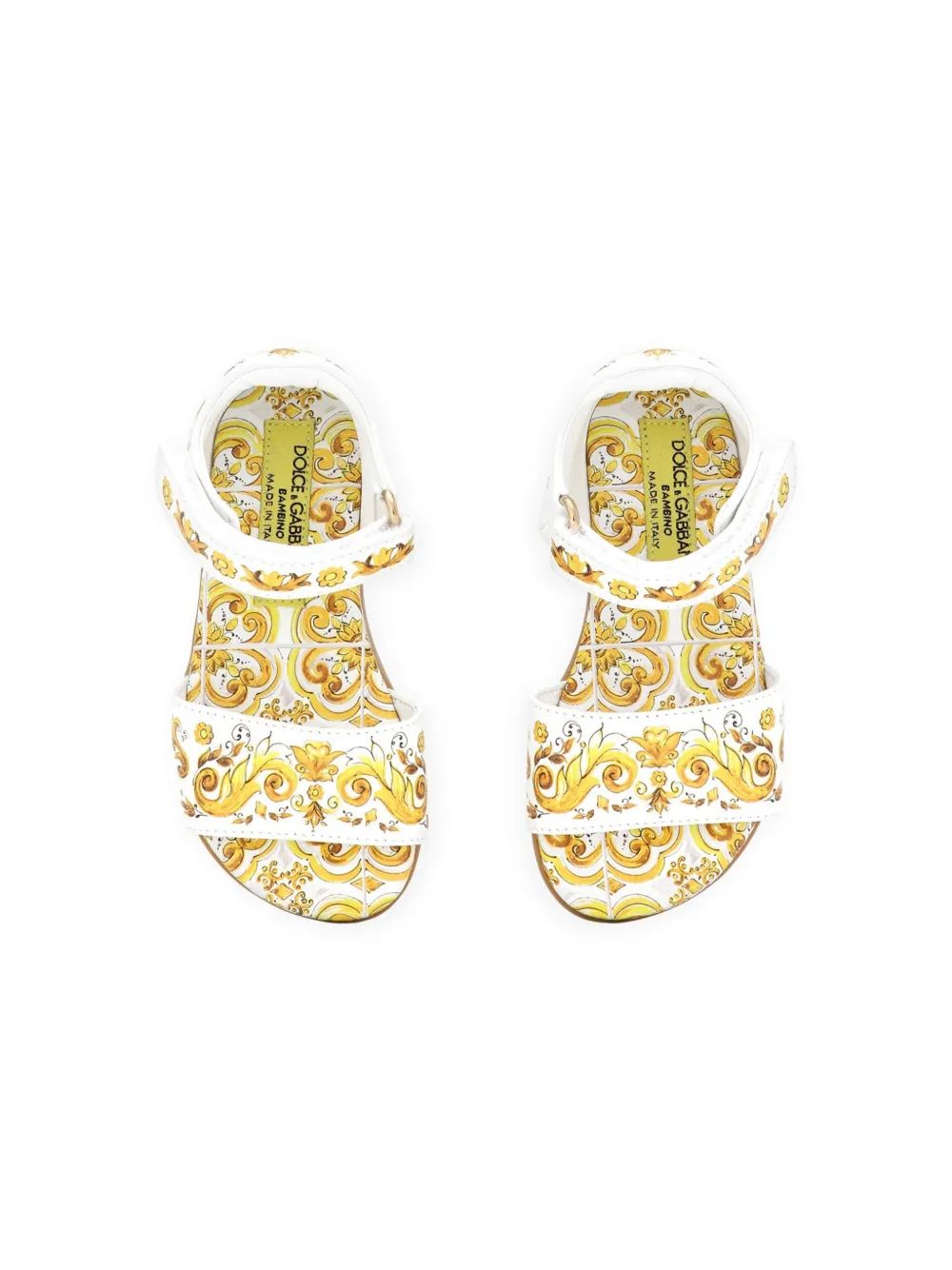 Shop Dolce & Gabbana Majolica-print Leather Sandals In Yellow