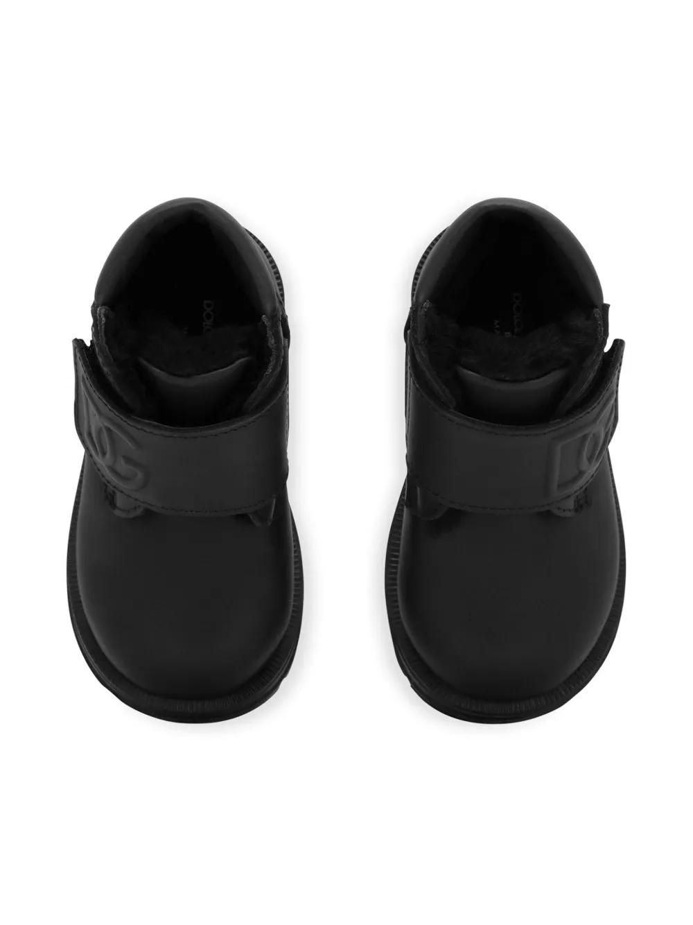 Dolce & Gabbana Kids Leren enkellaarzen met logo-reliëf Zwart