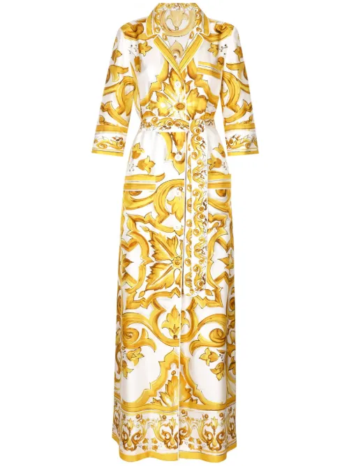 Robe-chemise en serge à imprimé Majolica - Dolce & Gabbana - Modalova