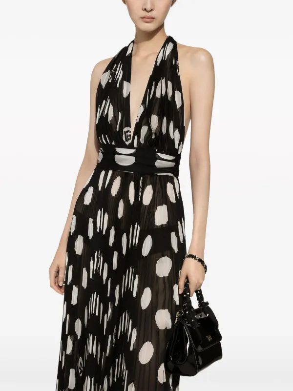 Dolce & Gabbana polka-dot Pleated Midi Dress | Black | FARFETCH