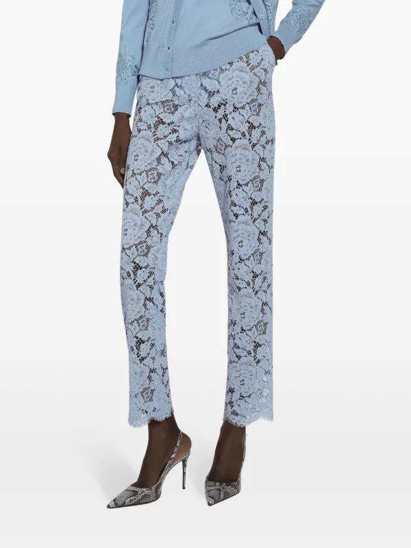 Dolce & Gabbana Embroidered Lace Trousers | Blue | FARFETCH JO