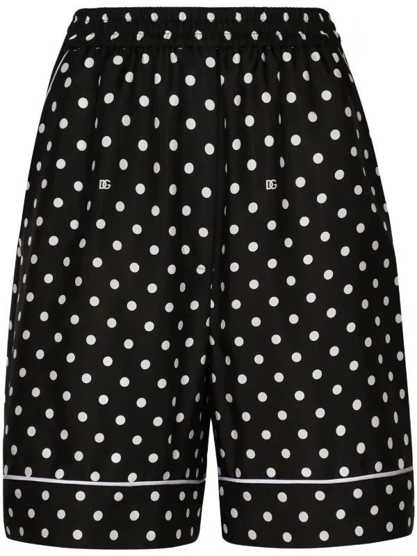 DOLCE&GABBANA シルク ドット柄 パンツ サイズ46 Dolce & Gabbana ポルカドット シルクショートパンツ | ブラック