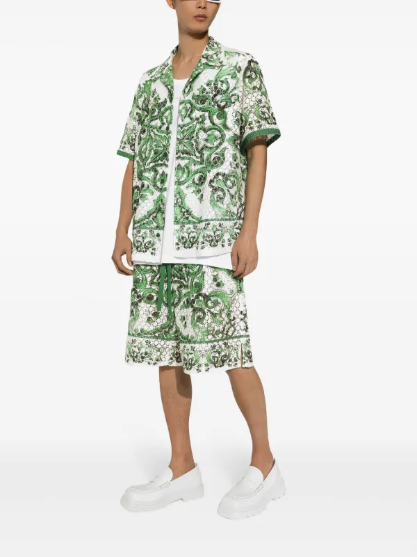 Dolce & Gabbana Majolica-print Crochet Shirt | Green | FARFETCH