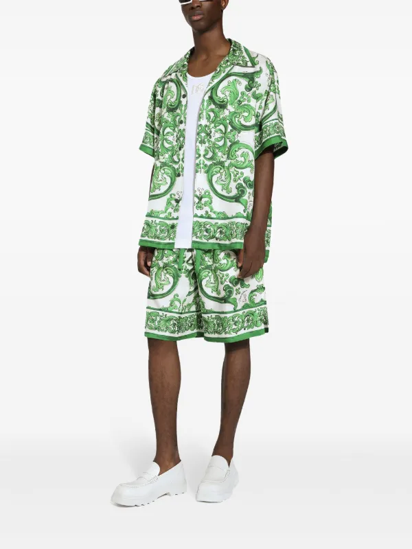 Dolce & Gabbana Majolica-print silk-twill Shirt | Green | FARFETCH