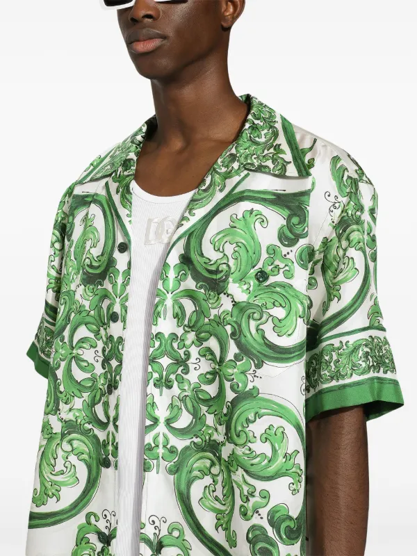 Tシャツ・カットソー Dolce & Gabbana Majolica Print Silk Twill Shirt Dolce & Gabbana Majolica-print silk-twill Shirt | Green