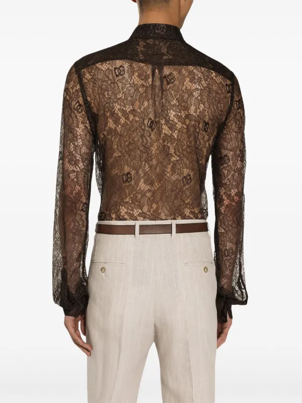 Dolce & Gabbana Chantilly Lace Martini-fit Men Shirt - Brown