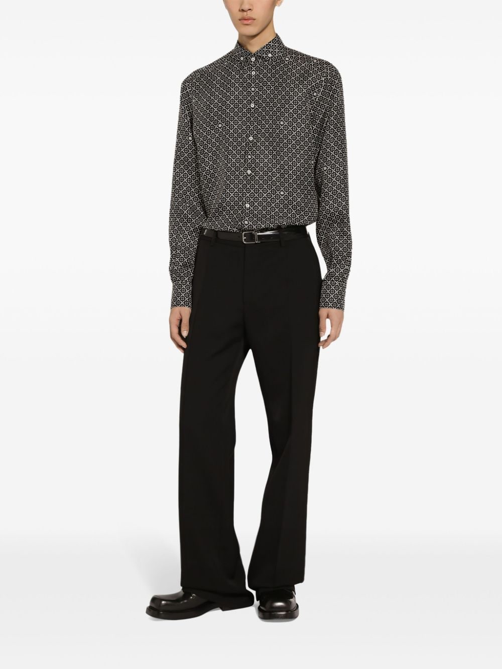 Shop Dolce & Gabbana Geometric-print Silk Shirt In Black