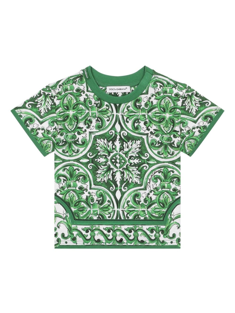 Dolce & Gabbana Babies' Majolica-print Cotton T-shirt In Grün