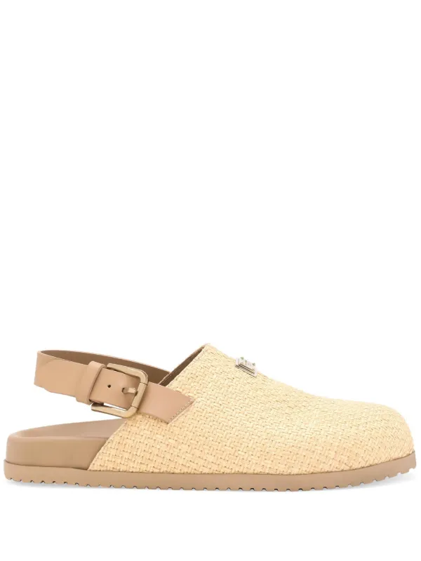 DOLCE & GABBANA ロゴ プレート エンボス ミュール Dolce & Gabbana logo-embossed cut-out Slides | Blue | FARFETCH