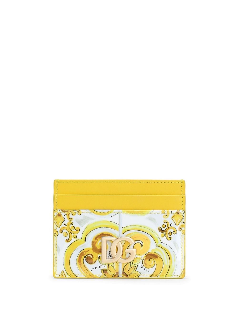 Dolce & Gabbana Majolica-print Leather Cardholder In Yellow