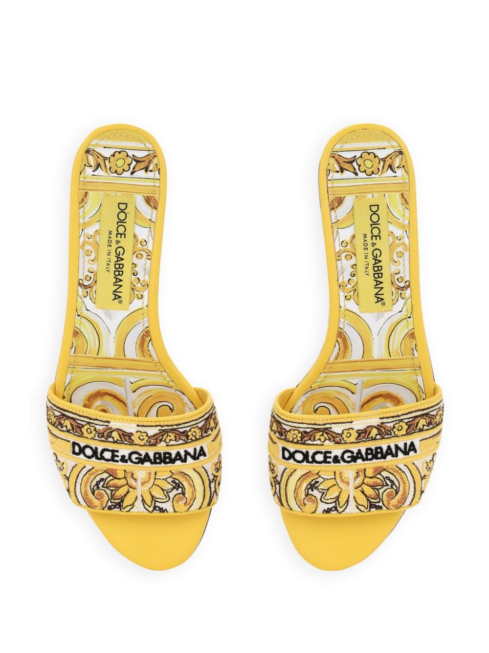 Dolce & Gabbana Bianca Majolica slippers met patroon Geel