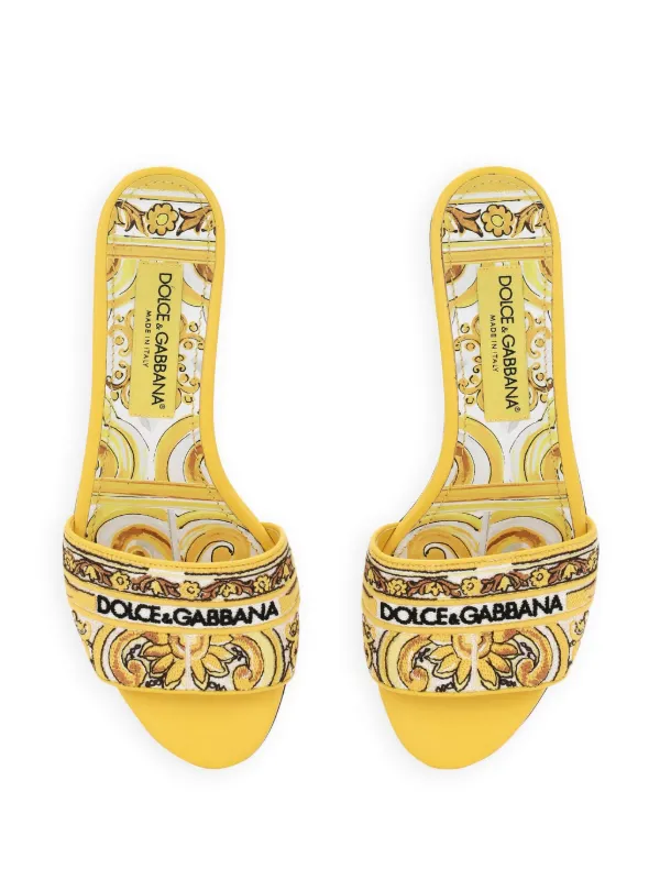 Dolce & Gabbana Bianca Majolica-pattern Slides | Yellow