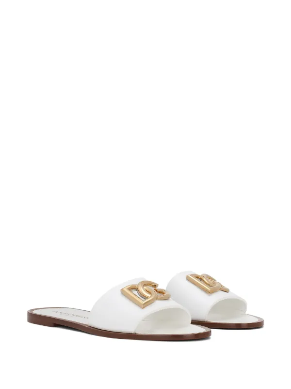 サンダル・ミュール Dolce&Gabbana DG LOGO LEATHER SLIDE SANDALS Dolce & Gabbana DG-logo Leather Slides | Black | FARFETCH