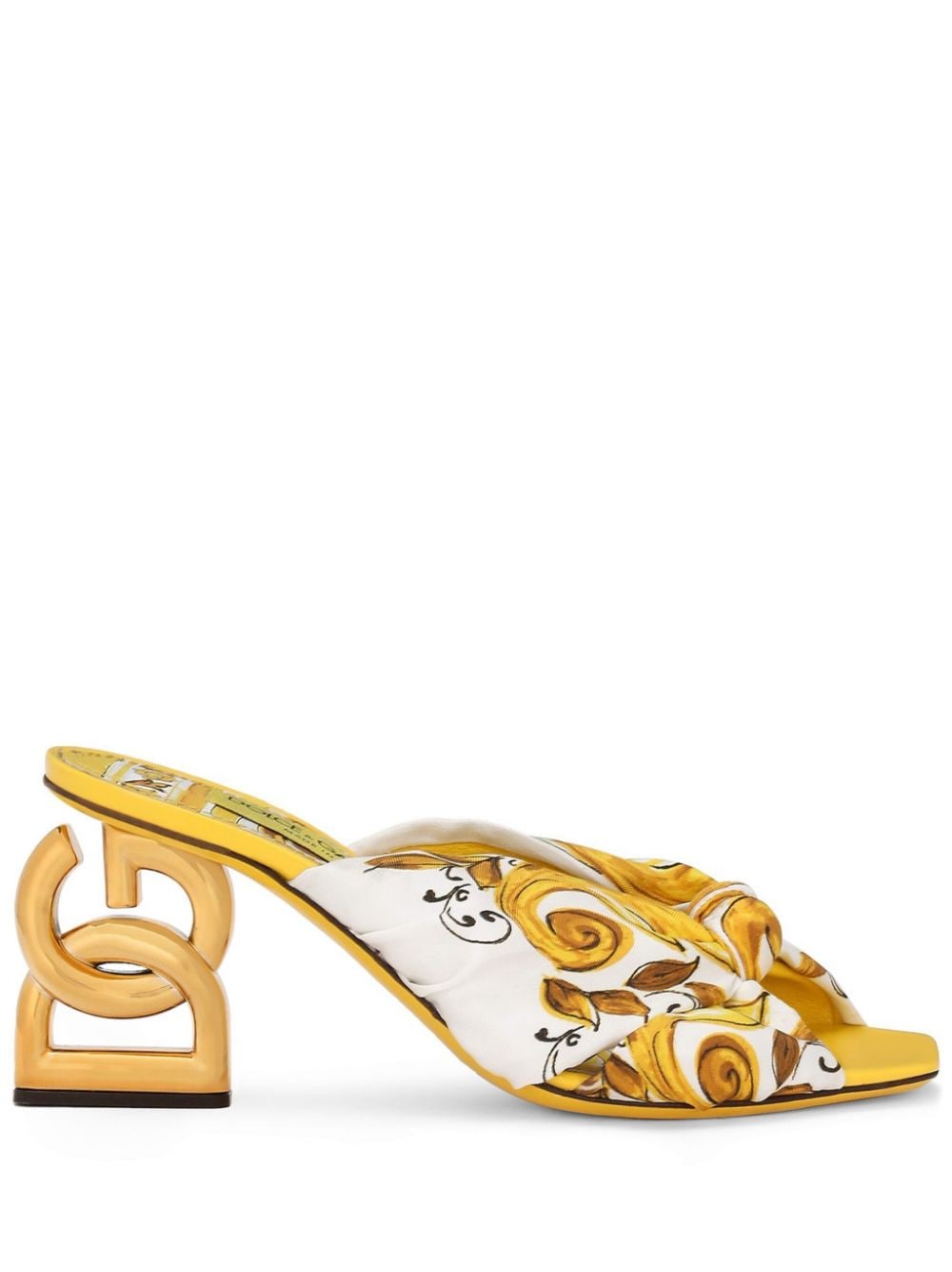 Dolce & Gabbana DG Pop 75mm Majolica-print mules Yellow