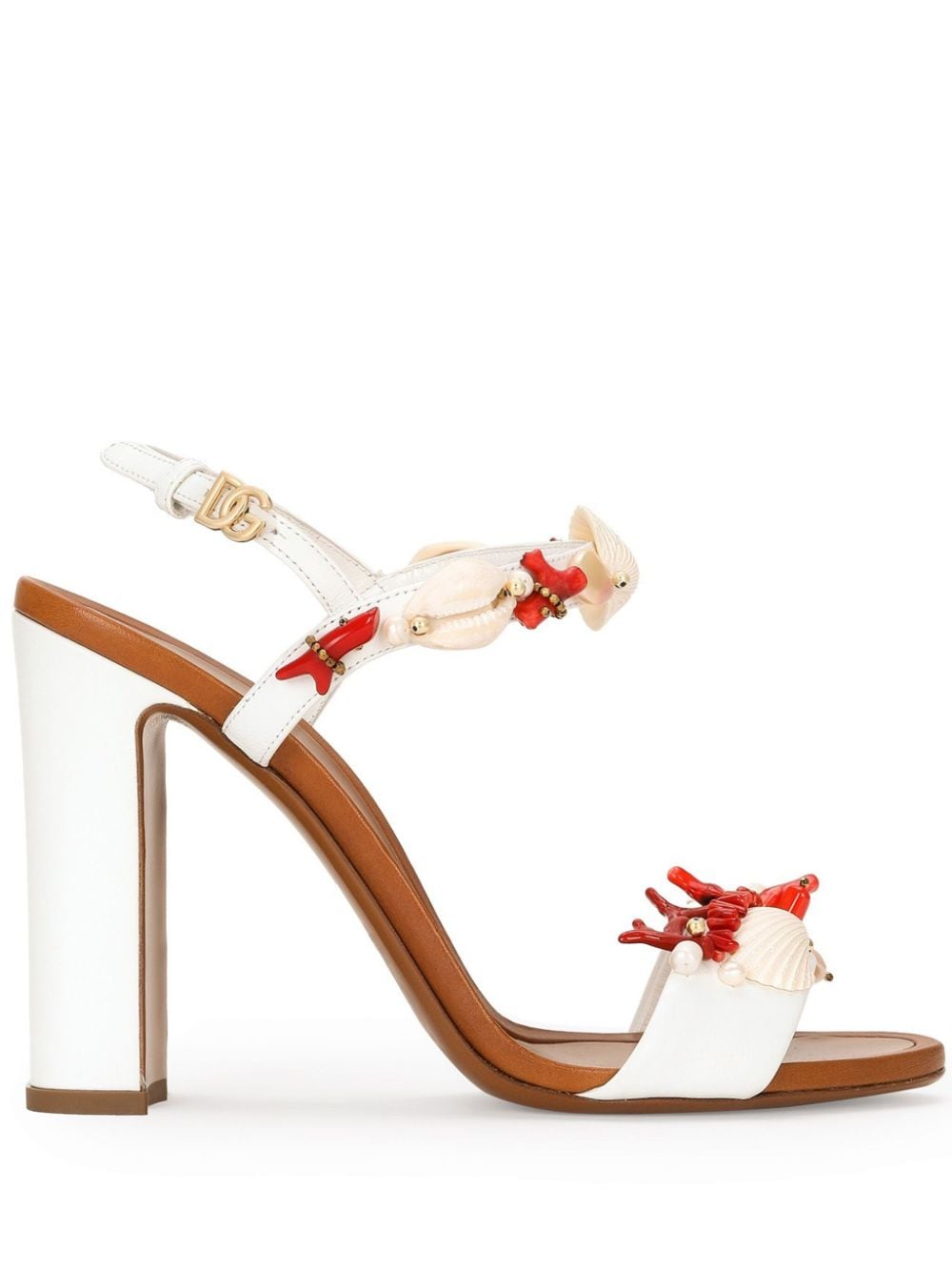 Dolce & Gabbana 105mm coral-embroidered leather sandals White