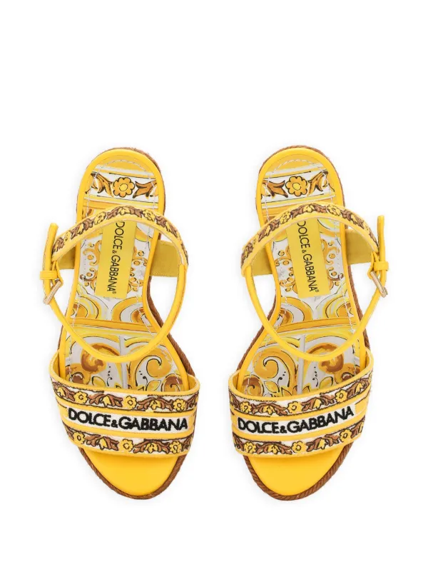 Dolce & Gabbana Majolica-print 90mm Wedge Sandals | Yellow
