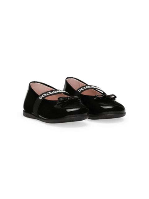 Dolce & Gabbana Kids logo-strap bow ballerina shoes