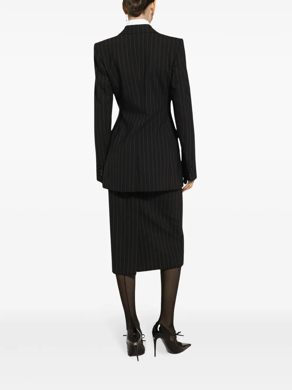 Dolce & Gabbana Calf Length High-waisted Pinstripe Midi Skirt In Black