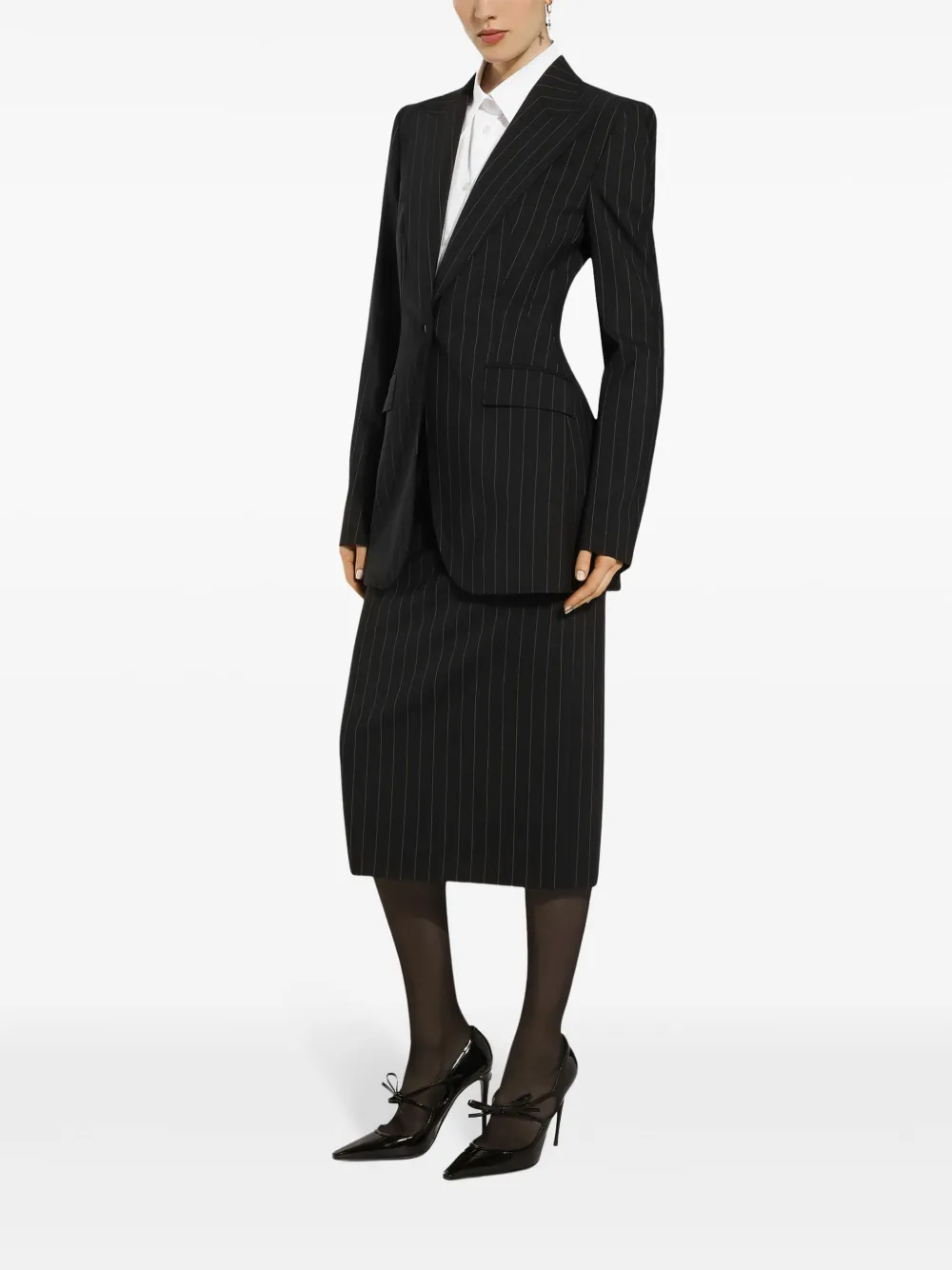 Dolce & Gabbana Calf Length High-waisted Pinstripe Midi Skirt In Black