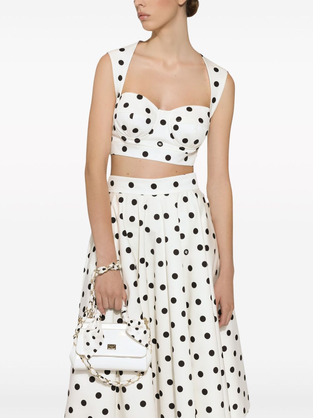 Shop Dolce & Gabbana Polka-dot Midi Skirt In White