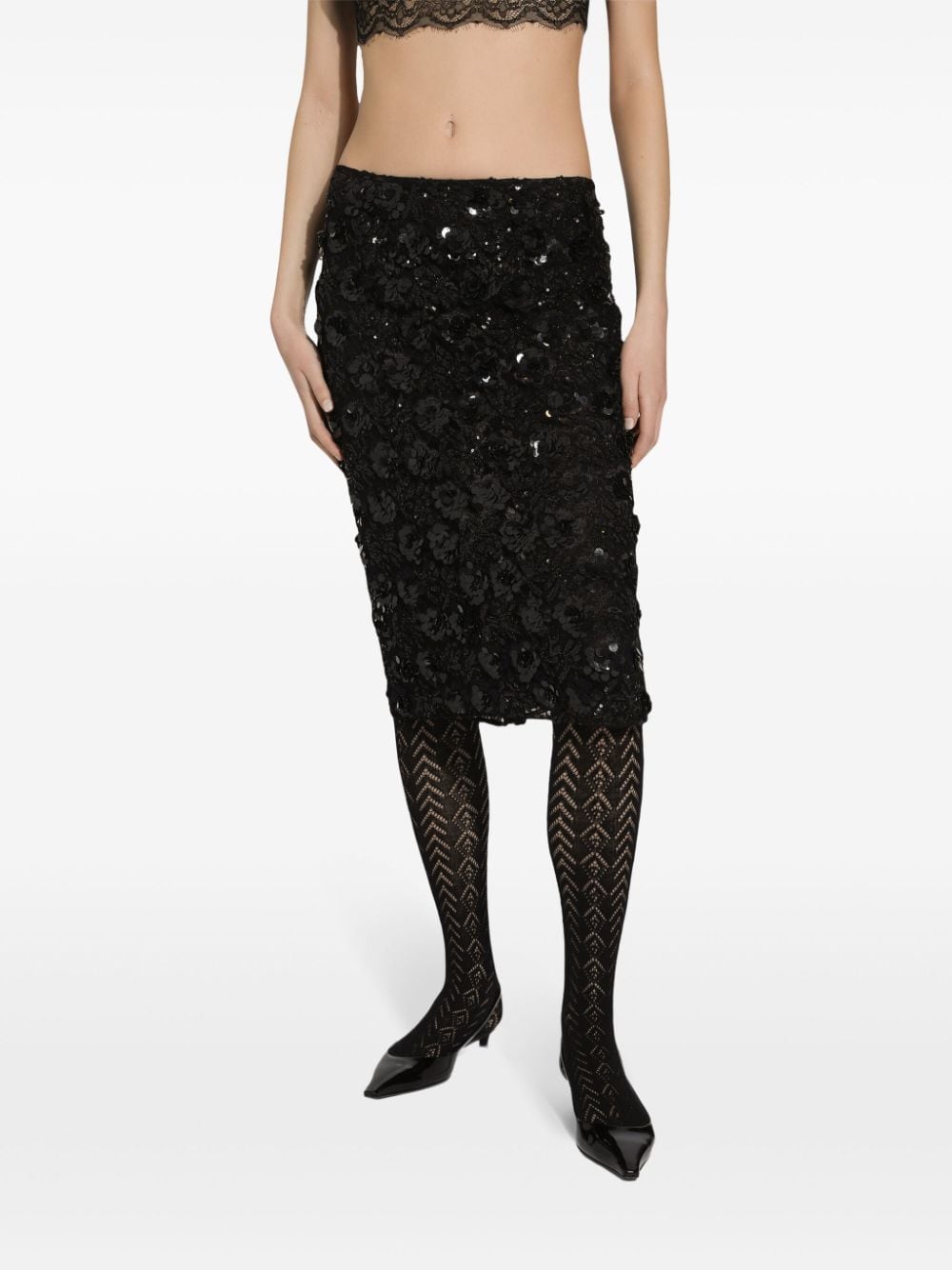 Shop Dolce & Gabbana Sequin-embellished Skirt In Black