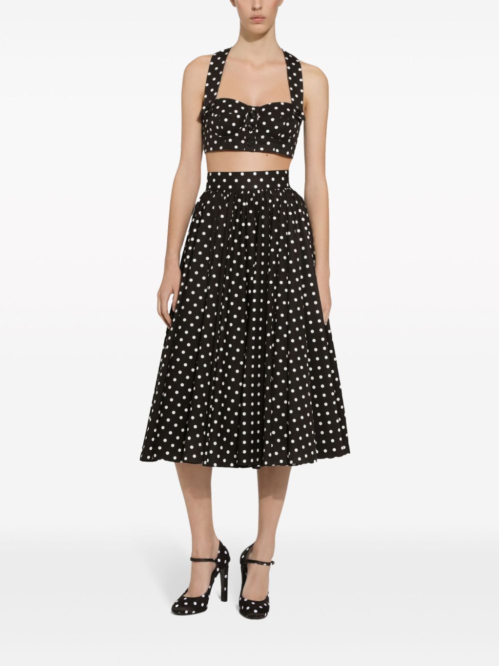 Shop Dolce & Gabbana Polka-dot Cotton Midi Skirt In Black